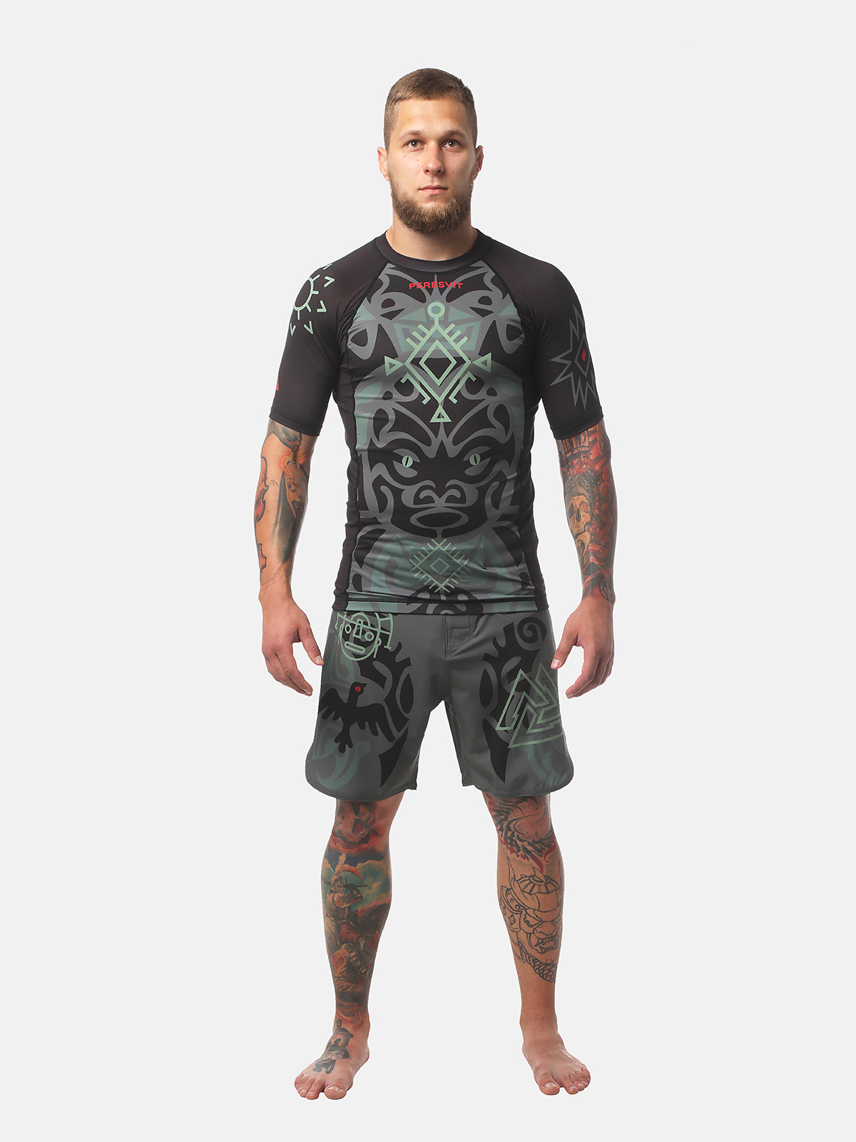 Peresvit Maori Short Sleeve Rashguard Black Military Green, Photo № 4